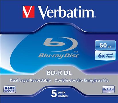 DVD Blu-Ray Verbatim BD-R DL 6× 50GB White Blue Surface Scratch Guard Plus 5 pack JC (Double Layer)