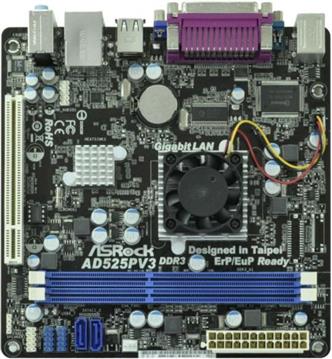 Asrock AD525PV3 - Intel Dual-Core Atom Processor D525 (1.8 GHz) Intel NM10 Express