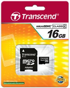 Memorijska kartica Transcend 16GB MicroSD HC Class4 + SD adapter
