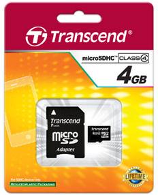 Memorijska kartica Transcend 4GB MicroSD HC Class 4 + SD adapter