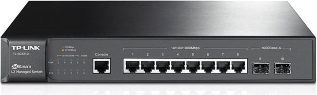 TP-Link TL-SG3210 8-port Gigabit L2 Managed Switch, 8×10/100/1000M RJ45 ports, 2×SFP expansion slots supporting MiniGBIC modules, IGMP V1/V2/V3 Snooping, Priority Management