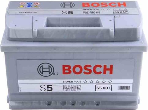Akumulator BOSCH S5 007 74Ah/750A Baterija (+ P) 278x175x175 Silver, 0 092 S50 070