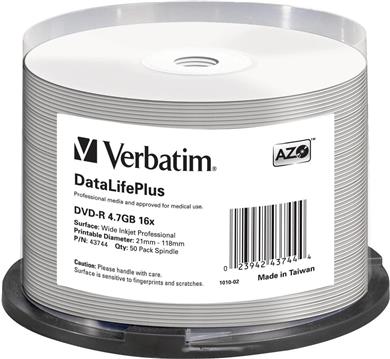 DVD-R Verbatim 4.7GB 16× Wide PRINTABLE (No ID) 50 pack spindle