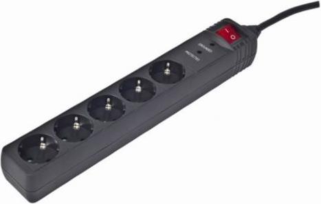 Gembird Surge protector, 5 sockets, 3 m, black