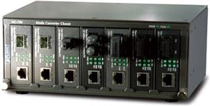 Planet MC-700, 7-Slot 10" rack Media Converter Chassis for fiber-optic wiring. It allows the connectivity of up to seven PLANET Ethernet, Fast Ethernet, Gigabit Ethernet or VDSL2 Converters in one cha