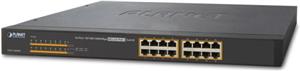 Planet GSW-1600HP, 19" 16-Port 10 100 1000 unmanaged Gigabit Ethernet 802.3at POE Switch up to 30,8 watts of power per port, Total Max POE Power up to 220W