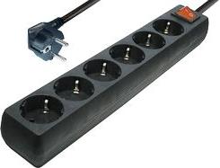 Transmedia NV3, 6-way power strip with Switch, illuminated 1,4 m cord, H05V V-F 3x 1,5 mm2 sockets 45deg rotated black with child protection