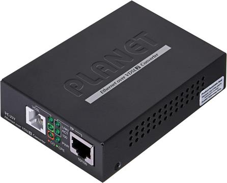 Planet VC-231, 10 100 Mbps Ethernet to VDSL2 Converter - 30a profile. VDSL2 Profile 17a 30a CO CPE bridge solution, connect two Ethernet networks together with the data rate of maximum 100 100Mbps