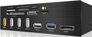 Front panel ICY BOX IB-867-B, 5.25", čitač kartica, 3x USB 2.0, 2x USB 3.0, eSATA, USB power, crni