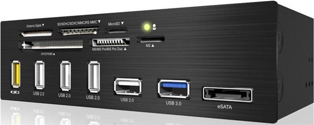 Front panel ICY BOX IB-867-B, 5.25", čitač kartica, 3x USB 2.0, 2x USB 3.0, eSATA, USB power, crni