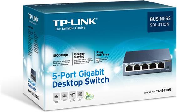 TP-Link TL-SG105, 5-Port 10 100 1000Mbps Desktop Switch, Steel housing, desktop or wall-mounting design