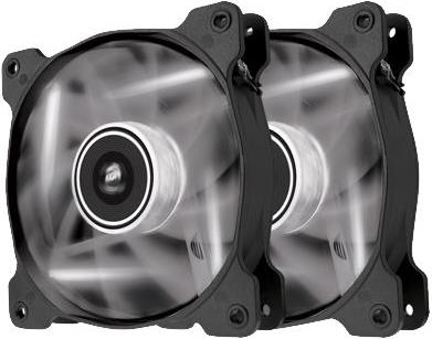 Ventilator Corsair Air Series AF120 LED white quiet edition high airflow 120mm fan. Size: 120mm x 25mm, Voltage: 7V 12V, Airflow: 52,19 CFM, sound level: 25,2 dBA, speed: 1500 RPM. Twin retail pack