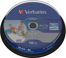DVD Blu-Ray Verbatim BD-R SL 6× 25GB WIDE PRINTABLE No ID 10 pack spindle (Single Layer)