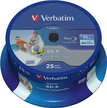 Blu-Ray Verbatim BD-R SL 6× 25GB WIDE PRINTABLE No ID 25 pack spindle (Single Layer)