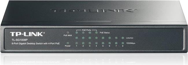 TP-Link TL-SG1008P 8-Port Gigabit Desktop PoE Switch, 8 Gigabit RJ45 ports including 4 PoE ports, steel case