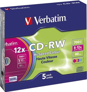 CD-RW Verbatim, Kapacitet 700MB, 5 komada, Brzina 8-12x