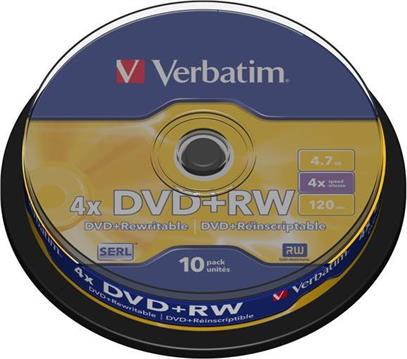 DVD+RW Verbatim, Kapacitet 4.7GB, 10 komada spindle, Brzina 4×