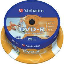 DVD-R Printable Verbatim, Kapacitet 4.7GB, 25 komada, Brzina 16× wide photo printable