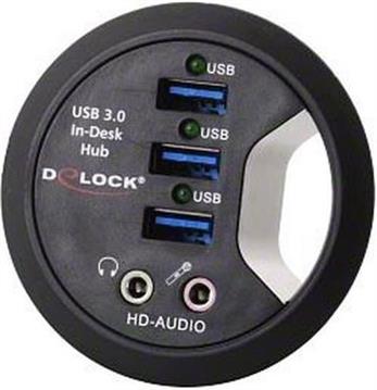 USB HUB DELOCK, 3-portni USB 3.0, audio, In-Desk