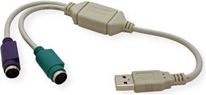 Adapter Roline USB - PS/2, Type A/M - 2×PS/2 (F)