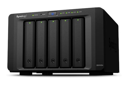 Synology DS1515+ DiskStation 5-bay All-in-1 NAS server, 2.5"/3.5" HDD/SSD podrška, Hot Swappable HDD, Wake on LAN/WAN, 2GB, 4×G-LAN