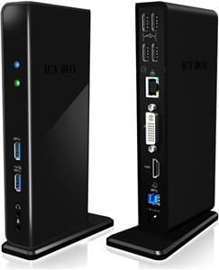 Docking station ICY BOX IB-DK2241AC, 4x USB 2.0, 2x USB 3.0, HDMI, USB 3.0 5V charger, G-LAN RJ45, DVI, za notebook