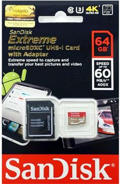 Memorijska kartica Sandisk Extreme microSDHC 64GB + SD Adapter + Rescue Pro Deluxe 60MB/s Class 10 UHS-I, SDSDQXN-064G-G46A