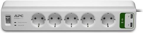 APC Essential SurgeArrest 5 outlets with 5V, 2.4A 2 port USB charger 230V Germany