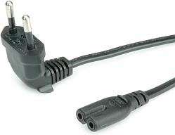Roline naponski kabel za prijenosnike, Euro na 2 polni IEC320-C7, kutni, crni, 1.8m
