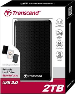 HDD eksterni Transcend 2TB 2.5", USB 3.0, StoreJet 25A3 (Black) - TS2TSJ25A3K