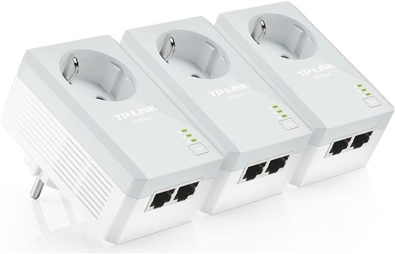 TP-Link TL-PA4020PT KIT AV500 Passthrough Powerline Adapter, 2 Ethernet Ports, 3-Pack Kit