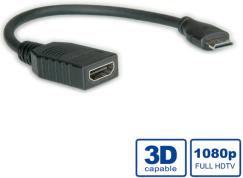 Roline VALUE HDMI High Speed kabel sa mrežom, TIP A (F) - TIP C (M) (mini), 0.15m