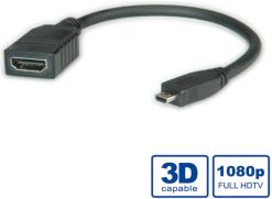 Roline VALUE HDMI High Speed kabel sa mrežom, TIP A (F) - TIP D (M), 0.15m