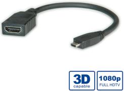 Roline HDMI kabel sa mrežom, TIP A (F) - TIP D (M) (micro), 0.15m