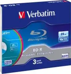 DVD Blu-Ray Colour Surface Verbatim BD-R 4×, 25GB, 3 Pack (Single Layer), Slim Case