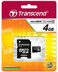 Memorijska kartica Transcend 4GB MicroSD HC Class 4 + SD adapter