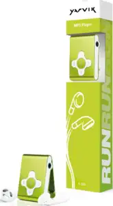 Sweex PMP035, Yarvik Run MP3 Player 4 GB Green, output power 600 mV RMS, Audio formats MP3, WMA, OGG, Interface USB 2.0, Battery recharge time 2.5h, Playback time 5h