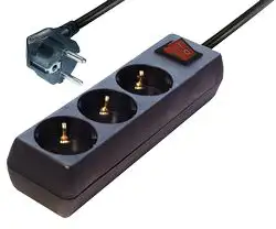 Transmedia NV 5 S, 3-way power strip with Switch, illuminated 1,4 m cord, black H05V V-F 3 x 1,5 mm2 sockets 45deg rotated with child protection