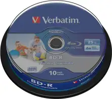 DVD Blu-Ray Verbatim BD-R SL 6× 25GB WIDE PRINTABLE No ID 10 pack spindle (Single Layer)