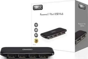 Sweex US018 Powered Vanjski Hub USB 2.0, 7-porta hub, Crno