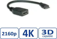 Roline VALUE HDMI High Speed kabel sa mrežom, TIP A (F) - TIP C (M) (mini), 0.15m