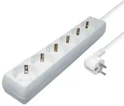 Transmedia 6-way power strip, 5,0 m cable, White