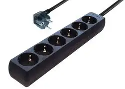 Transmedia 6-way Schuko Outlet power strip. Black
