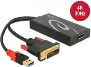 Adapter DELOCK, DisplayPort (Ž) na DVI-I 24+1 (M) + USB-A (M) napajanje, 4K, crni