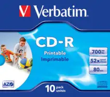 CD-R Verbatim 700MB 52× DataLife+ Wide PRINTABLE 10 pack JC