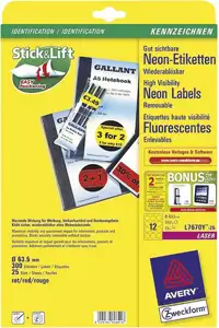 Etikete LK fi-63,5mm pk25L Zweckform L7670R-25 neon crvene