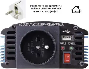 Adapter 24V > 220V 600/300 W ,USB,utičnica sa pinom, CarSPA