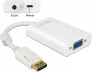 Adapter DELOCK, DP (M) na VGA (Ž), 3.5 mm stereo audio, microUSB B (Ž), bijeli