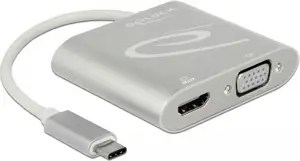 Razdjelnik DELOCK, USB-C (M) na HDMI (Ž) i VGA (Ž), srebrni
