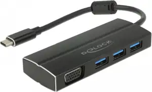 Adapter DELOCK, USB-C (M) > 3x USB 3.0-A (Ž), VGA, crni